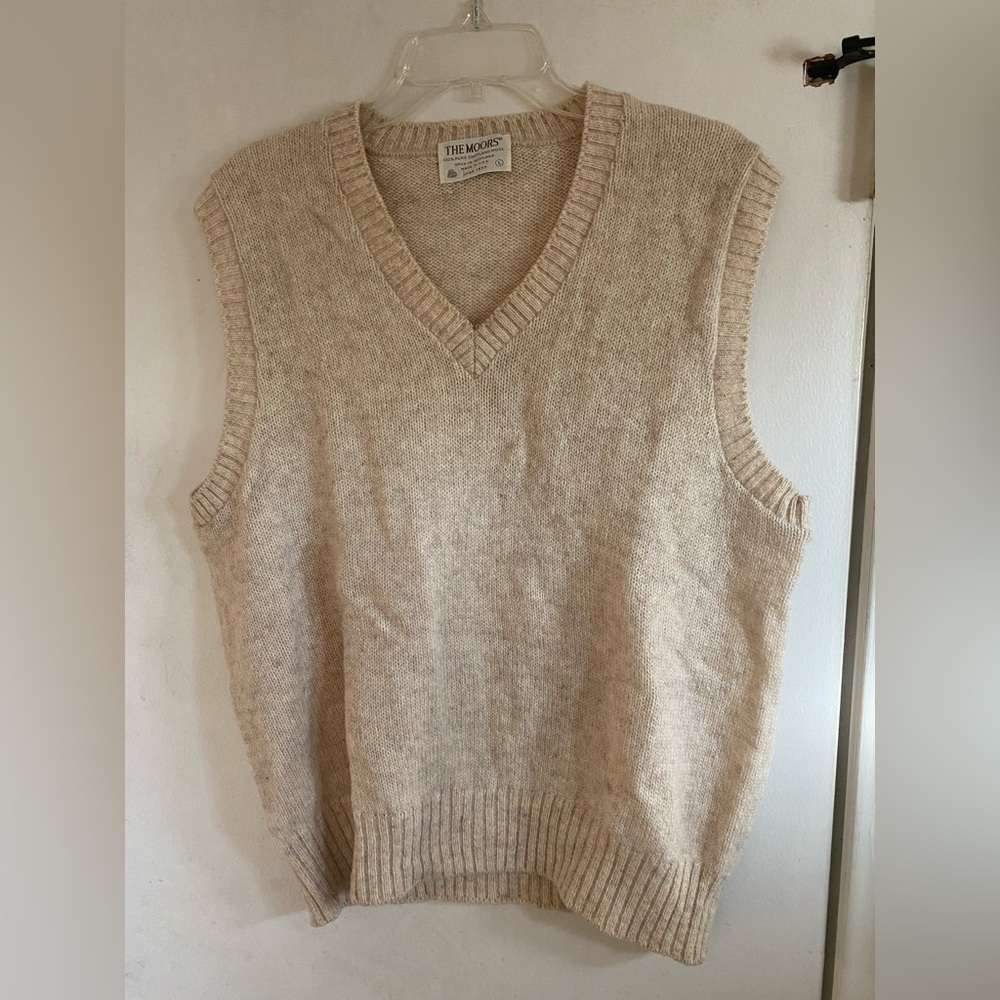 The Moors Blue Sweater Vest Mens Large Pure 100% Shetland Wool V-Neck Lord Jeff